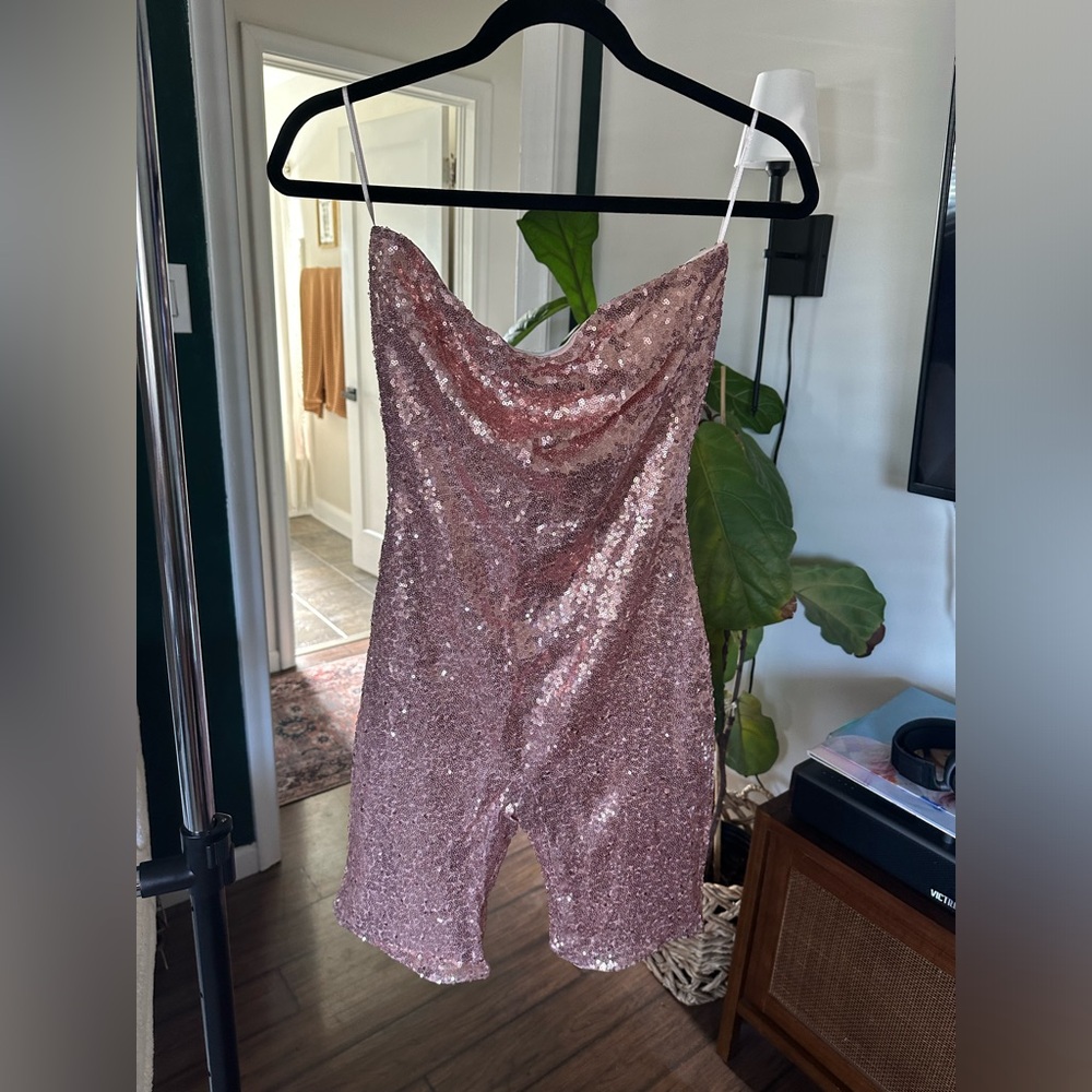 Fashion Nova - strapless sequin romper - pink champagne